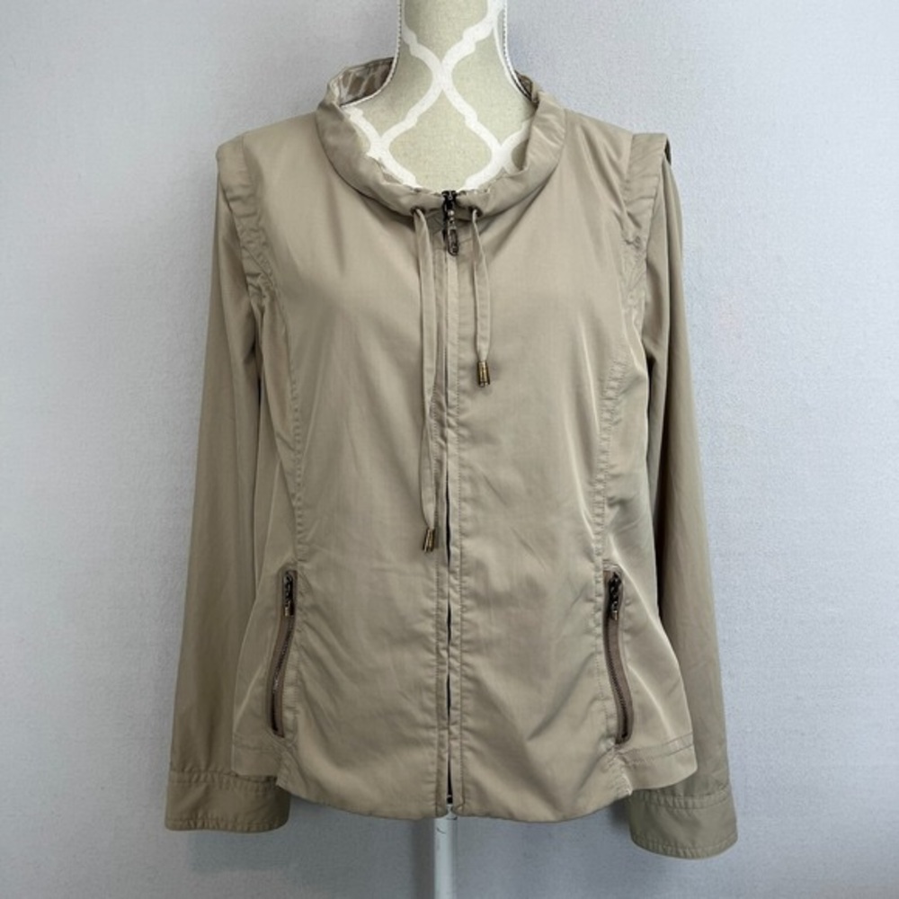 ST JOHN SPORT Jacket‎ Womens Size Large Beige Zip Off Sleeve Lightweight